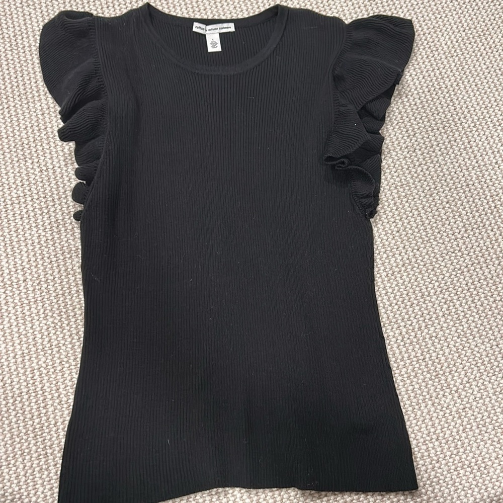 Autumn Cashmere Flutter Ruffle Ribber Top Size L